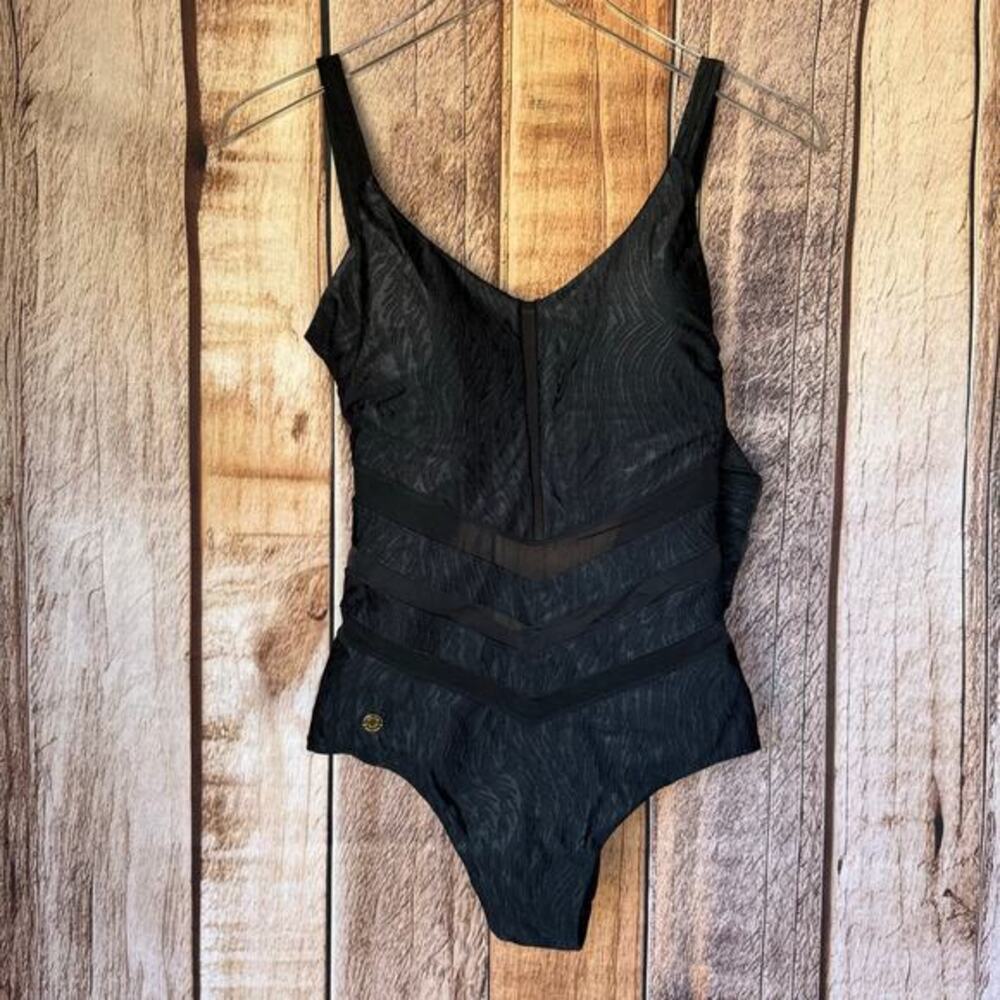 Leonisa Swimsuit One Piece Black Adjustable Strap Cutouts Slimming Shaping Small